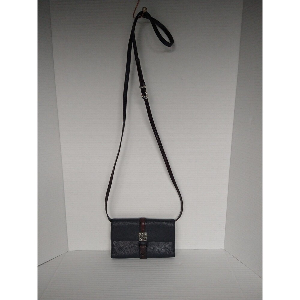 Brighton Leather Crossbody Wallet Tri Fold Black Brown small mini pockets clutch